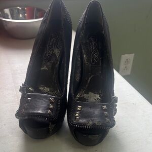 Black Studded Peep-Toe Heels